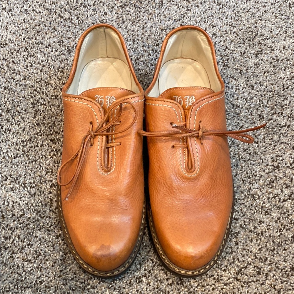 HAUS BELIR Men's Vintage Tan Leather Lace-Up Oxford Dress Shoes, Size 7 EU 40